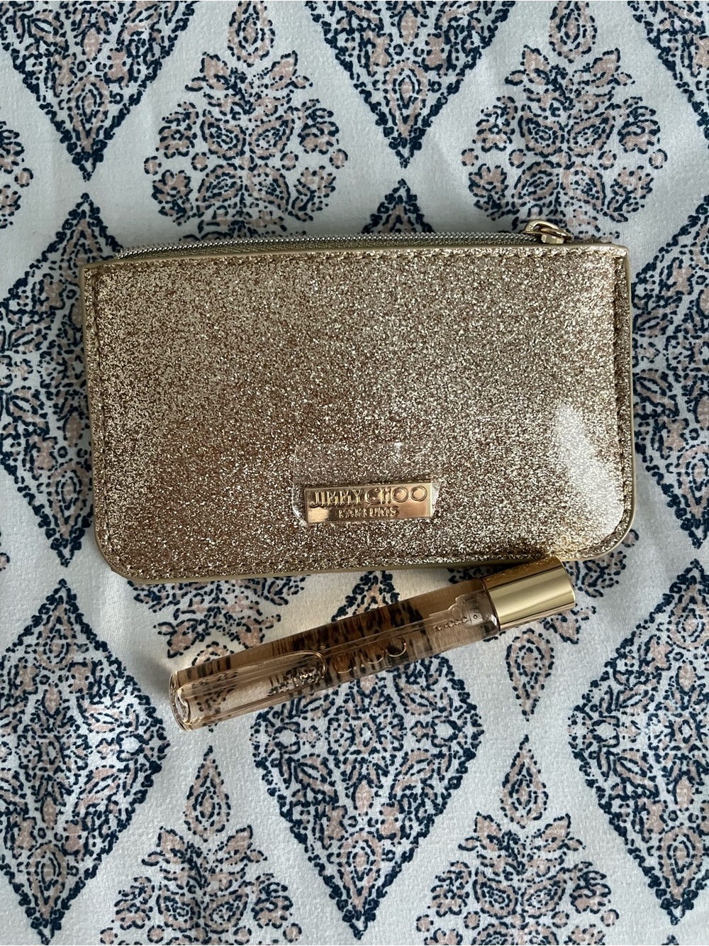 Jimmy Choo Gold Glitter Zip Card & Key Holder